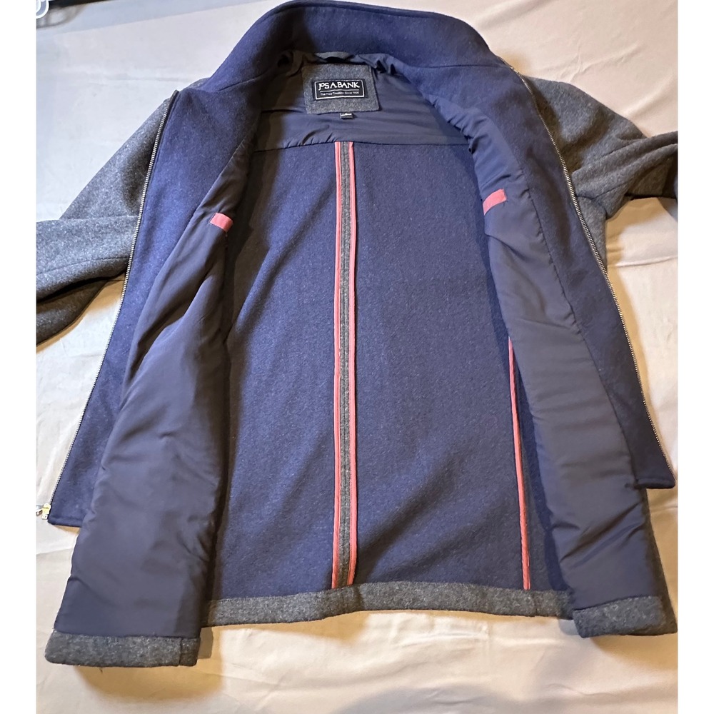 Jos. A. Bank Mens Wool Blend Car Coat XL Gray Navy Blue Mock Neck Layered Jacket - Picture 6 of 10